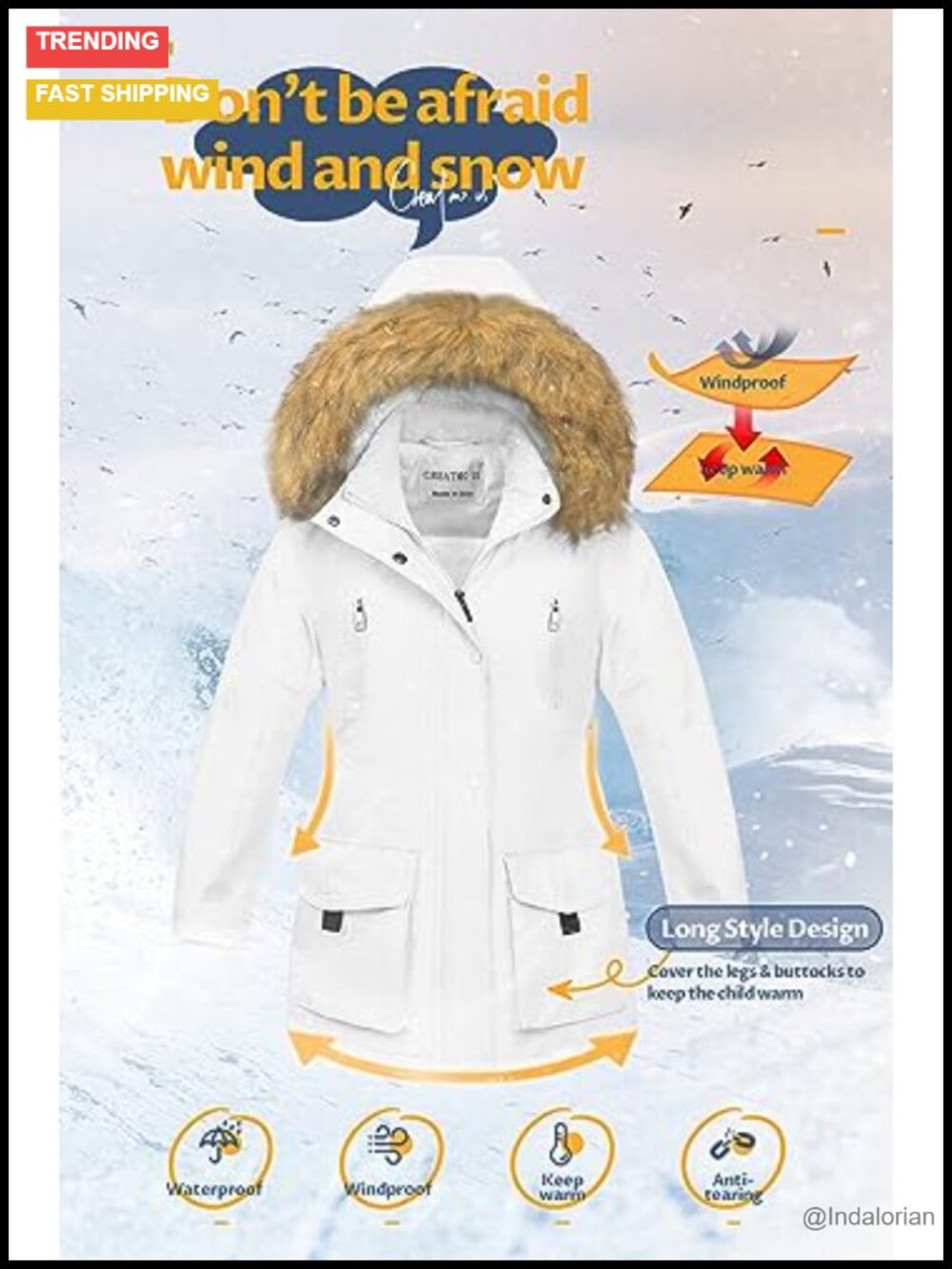 Girls Waterproof Long Puffer Coat, Sherpa Lined Winter Parka, Down Alternative - Picture 3 of 5